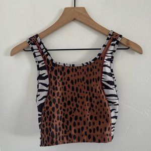 Good American Midi Sports Bra Womens Size 4 Safari Animal Print Cross Back Gym